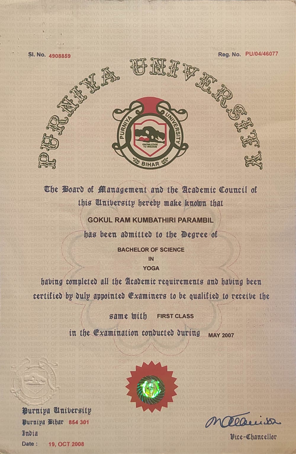 Bachelor Science in Yoga